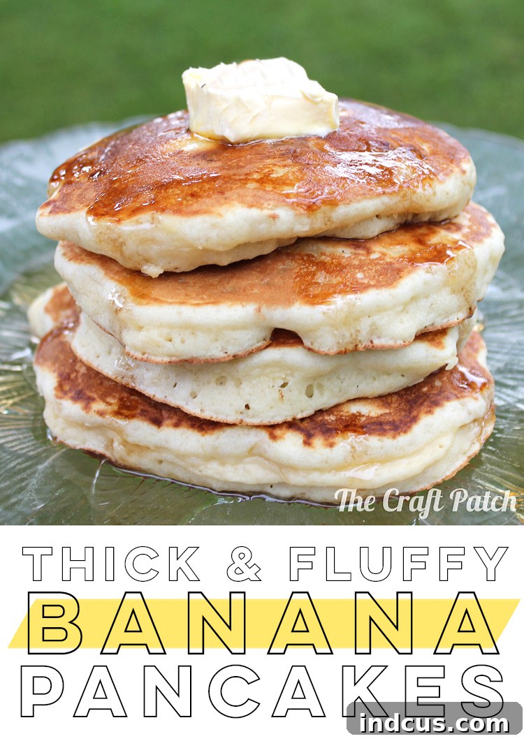 Easy banana pancakes on a plate with fresh bananas and syrup
