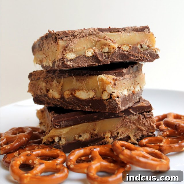 no bake chocolate pretzel caramel bars, sweet and salty dessert