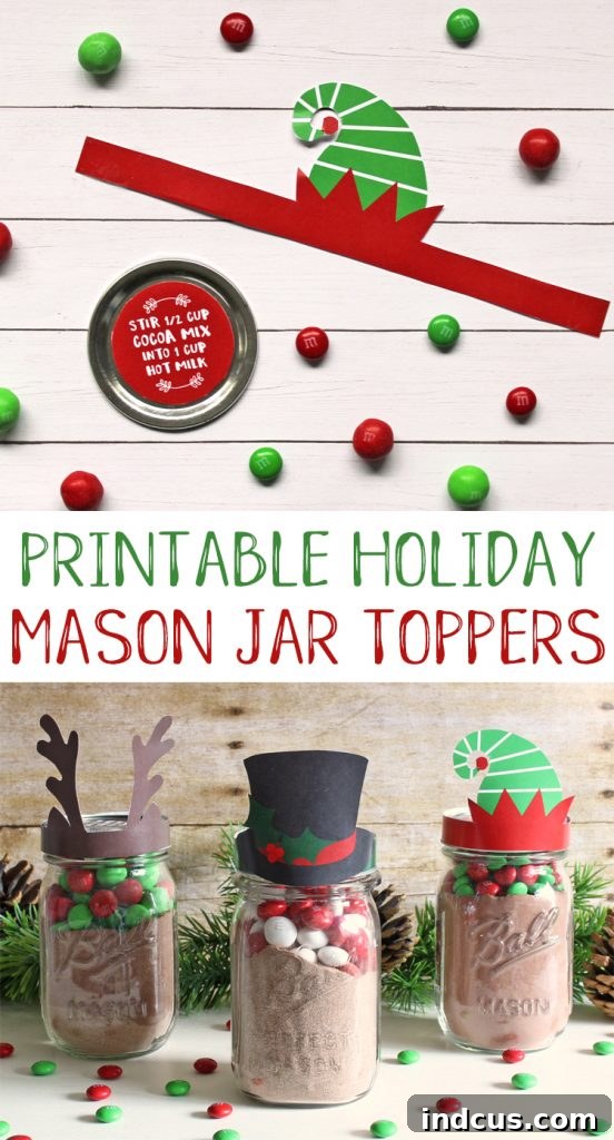 Christmas Mason Jar Gifts: Hot cocoa mix with free printable toppers - an easy, thoughtful, and budget-friendly holiday present for neighbors, friends, and co-workers.