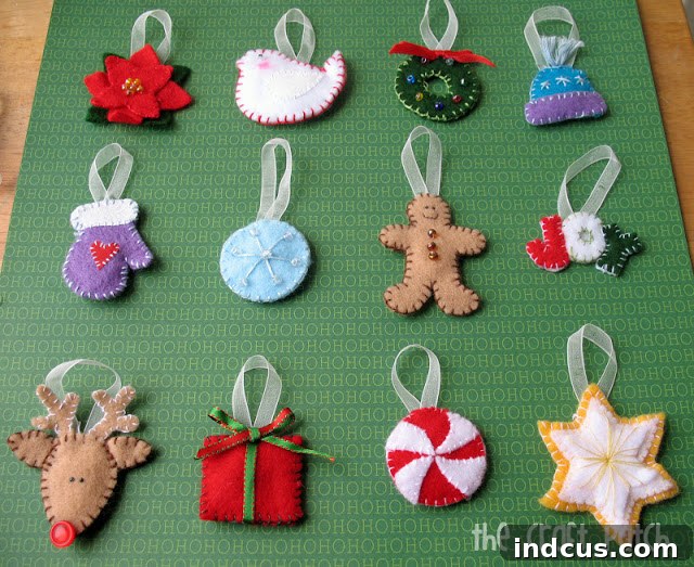 Cozy Felt Ornament Countdown 9 handmade advent calendar christmas ornaments