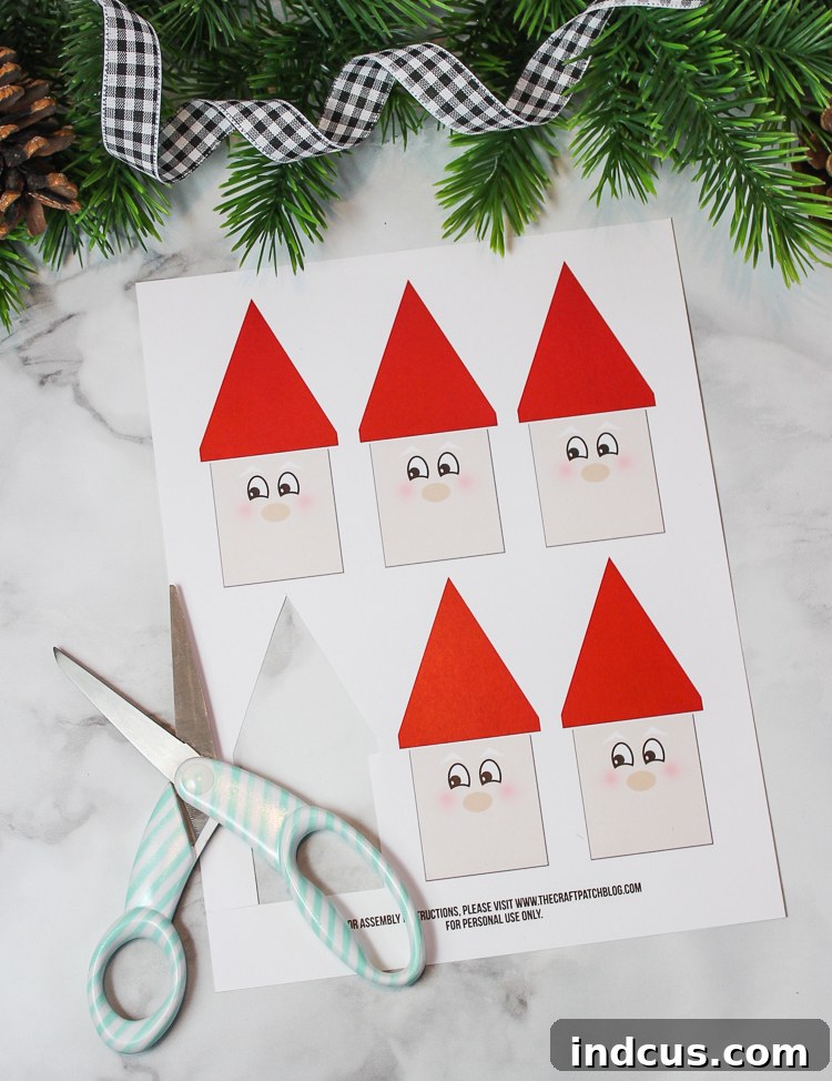 Printable Santa ornament background for craft stick Santa