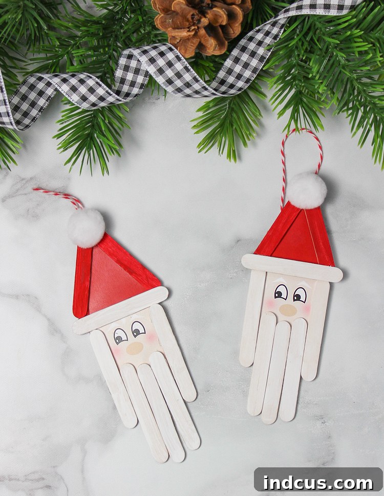 Finished wooden Santa handmade ornament, a perfect Christmas craft for kids