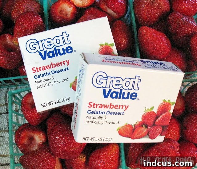 How to make strawberry freezer jam without pectin - a box of strawberry Jell-O