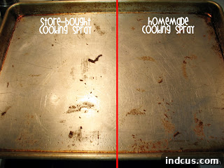 Homemade cooking spray vs commercial cooking spray test on a baking pan