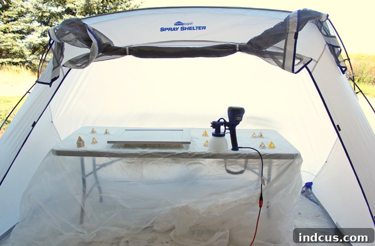 HomeRight Spray Shelter setup for painting cabinet doors