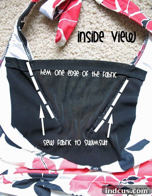 sew fabric to a swimsuit for cleavage coverage