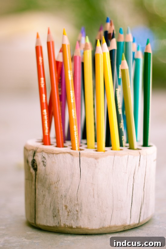 Inspiring Wood Slice Creations 9 wood round pencil holder diy