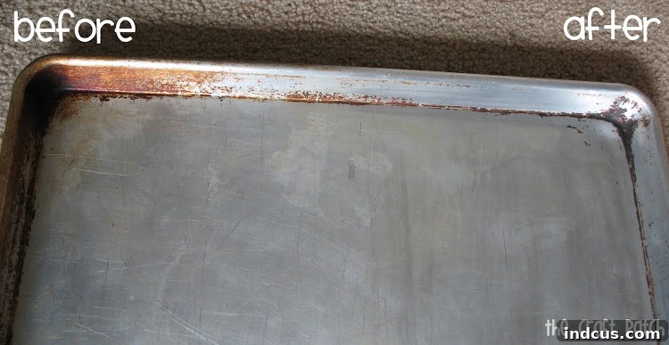 Baking Sheet Cleaned with SOS Pad - Before