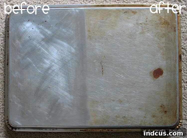 Baking Sheet Cleaned with SOS Pad - After