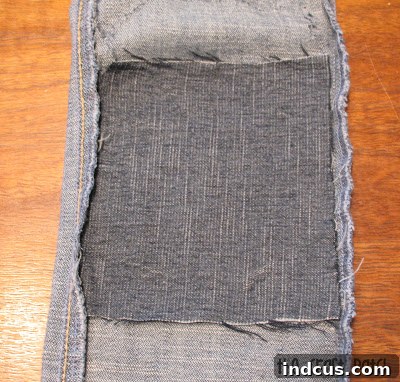 denim pant repair using fabric glue for internal patch