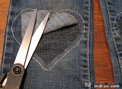 patching jeans the cute way with heart cutout