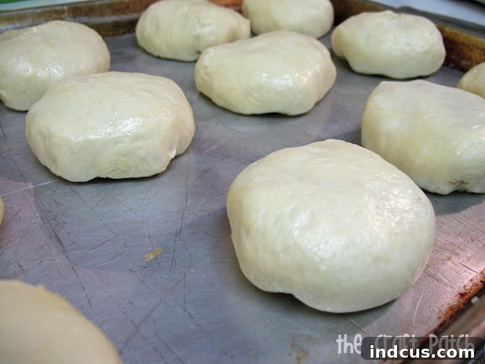 Stuffed dinner rolls placed on baking sheet