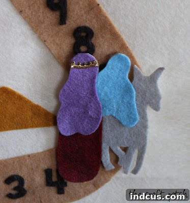 Close-up of Mary and Joseph figures on the felt advent calendar