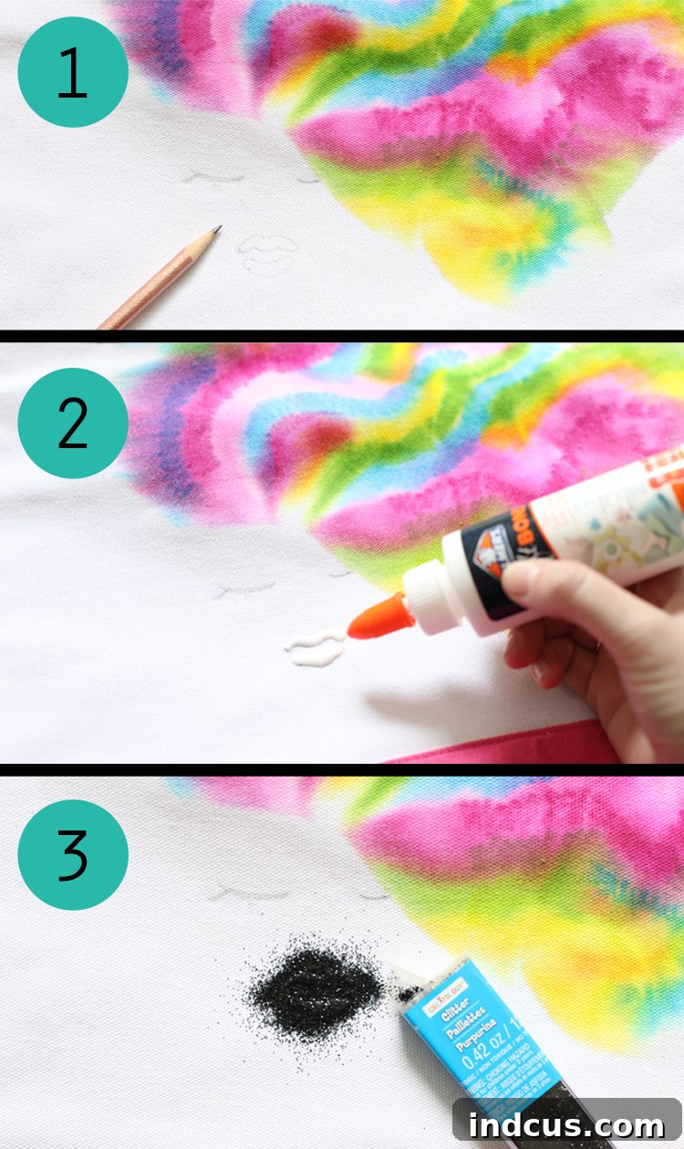 Adding Features to Mermaid Tote Bag with Glitter Glue