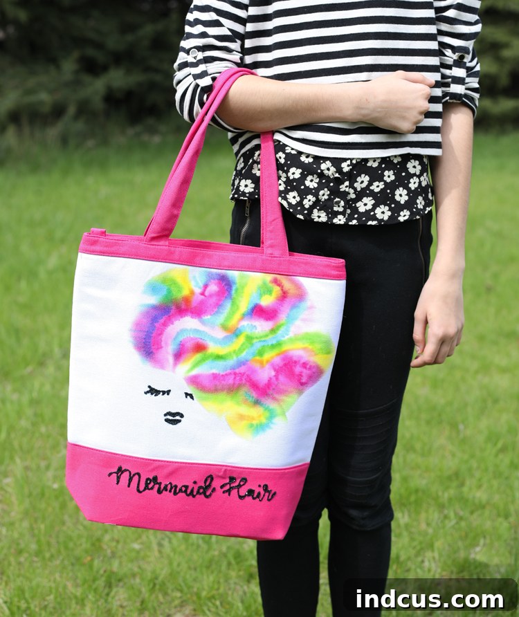 Finished Glitter Mermaid Tote Bag Craft