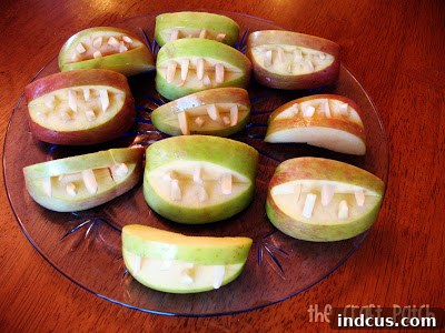 Spooktacular Halloween Feast 2011 3 Easy and healthy apple monster mouths for Halloween snacks