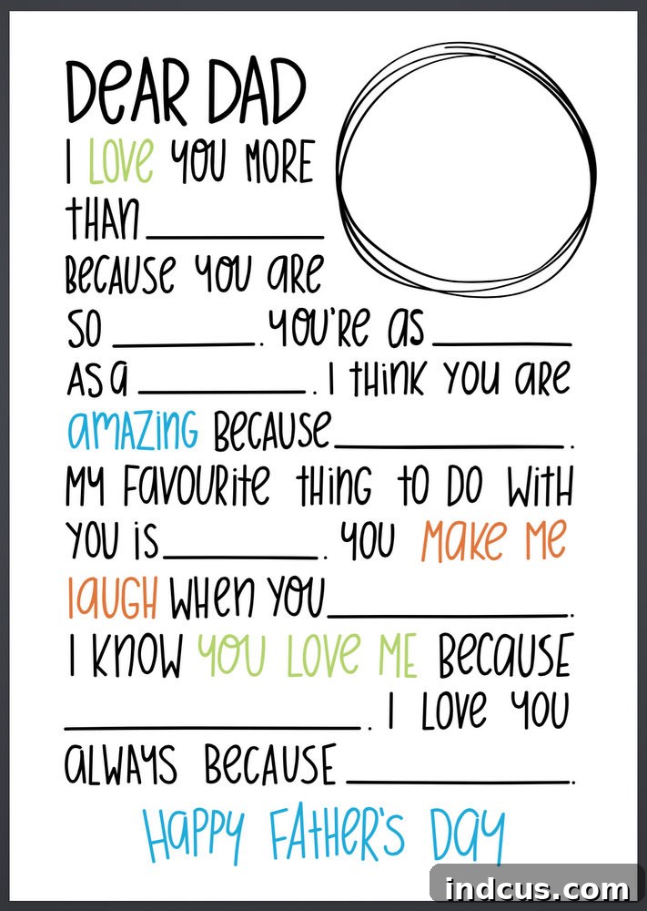 Dear Dad Letter printable for kids