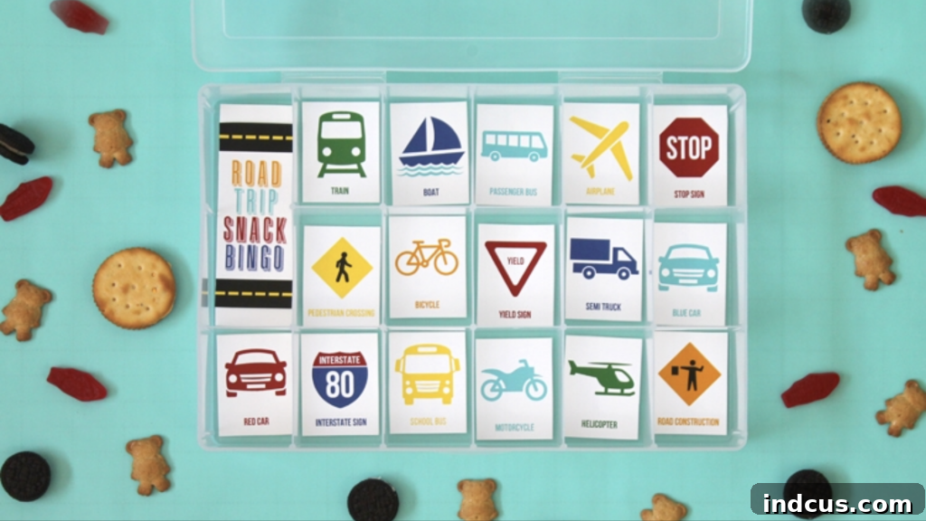 road trip activity for kids snack bingo