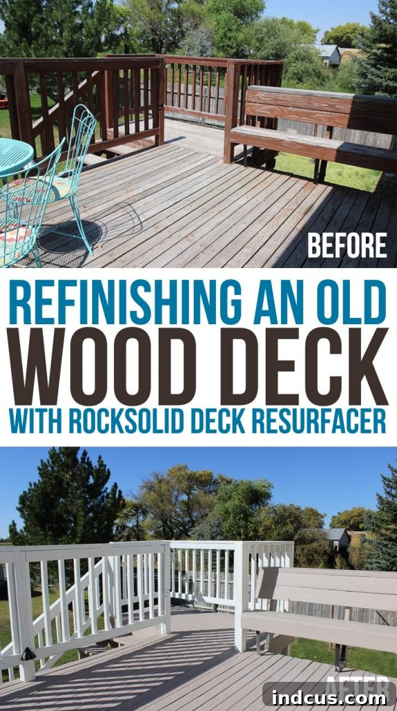 This old wooden deck got an amazing makeover! How to refinish a weathered wood deck.