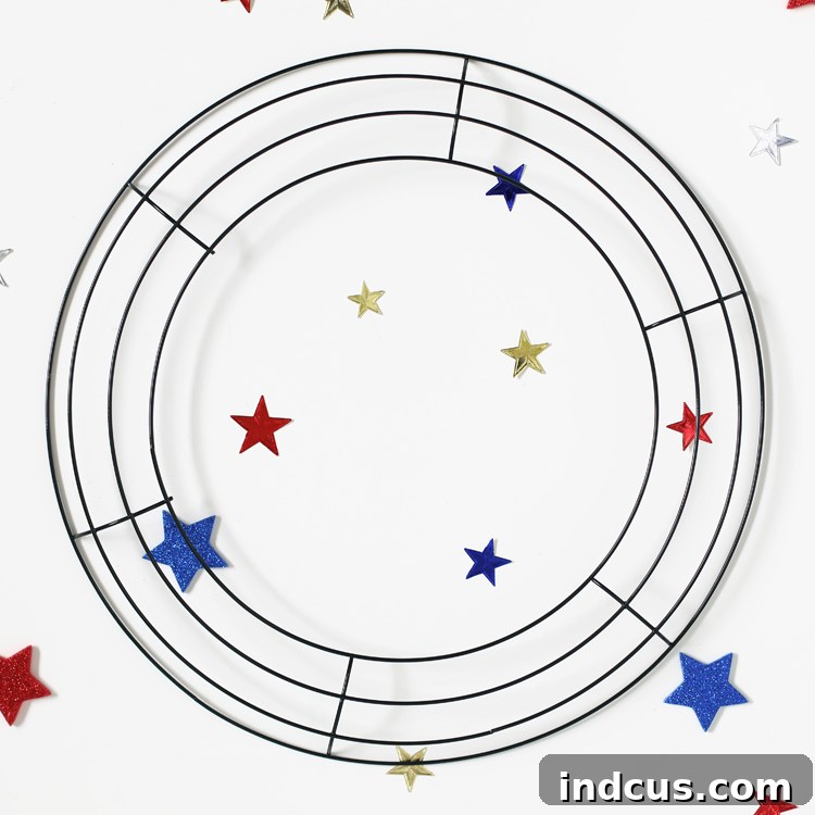A simple 14-inch wire wreath form, the foundational piece for your DIY bandana wreath.