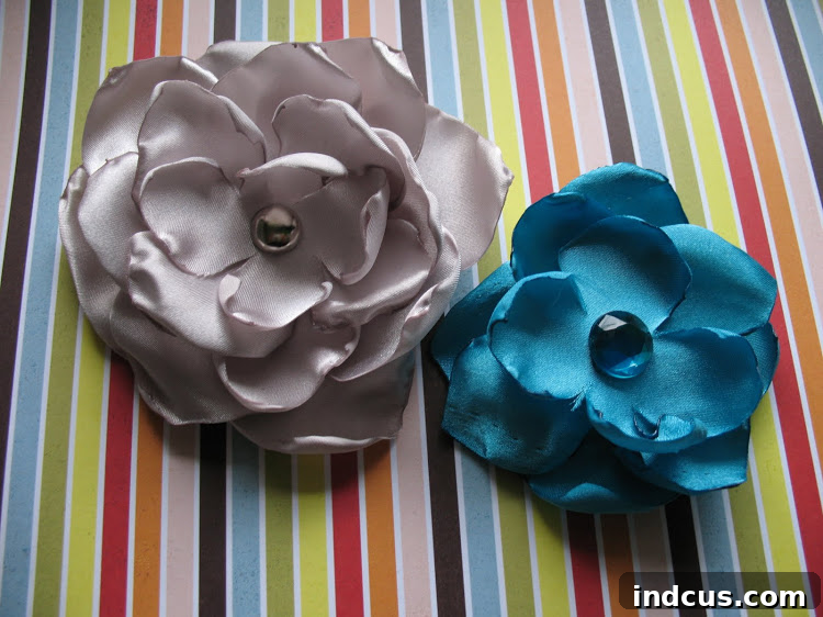 Stunning Satin Flowers DIY 4 Close-up of elegant satin flowers with perfectly melted edges