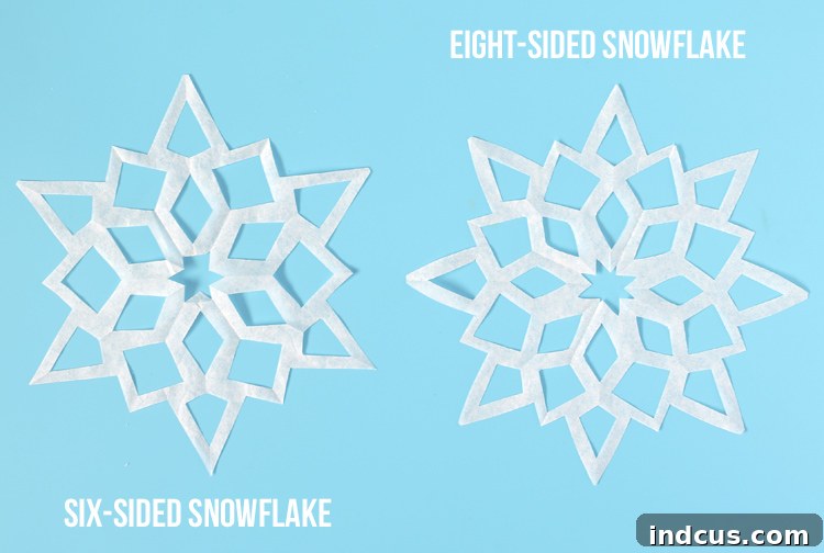 six sided snowflakes and eight sided snowflakes