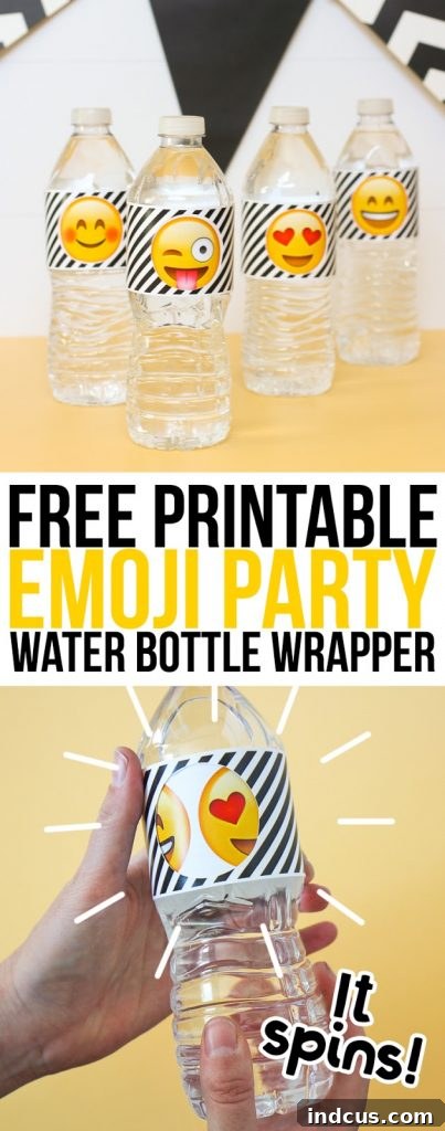 Fun Emoji Water Bottle Labels 2 Free printable emoji party water bottle labels that spin to reveal different emoji faces! So fun and easy DIY craft for any emoji themed birthday or celebration.