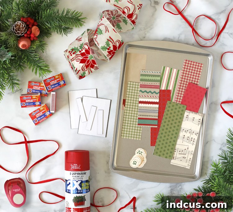 Wheeled Wonders Countdown 3 Essential crafting supplies laid out for DIY cookie sheet advent calendar project