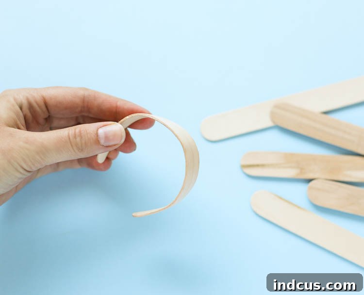 Dried, curved popsicle sticks removed from jars, now holding their bracelet shape.