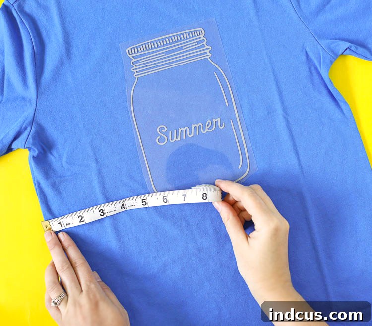Measuring placement of vinyl design on a shirt