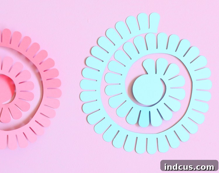 Assortment of vibrant rolled spiral paper flowers