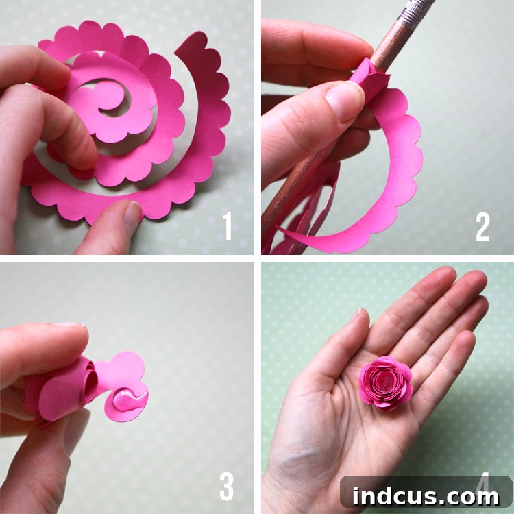 Step-by-step guide to making a rolled paper flower