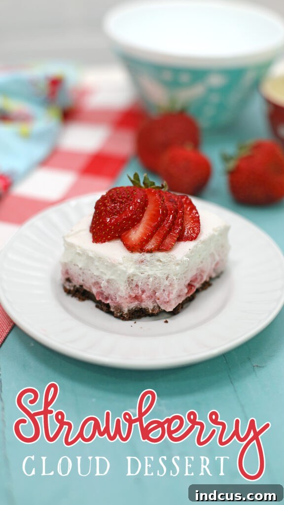 Close-up photo of the fluffy, layered Strawberry Cloud Dessert