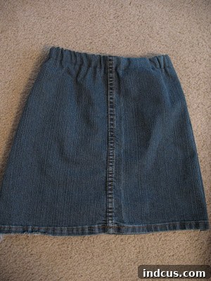 Redefining High Waters 4 Close-up of the finished child's denim skirt