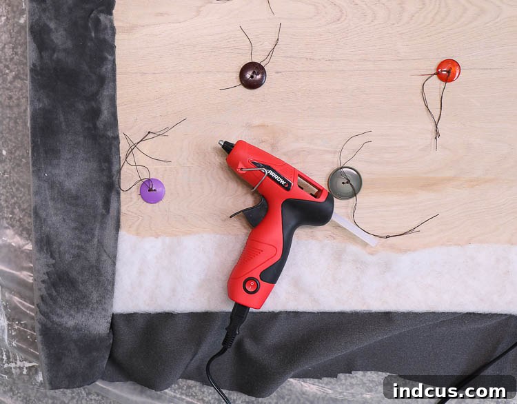 Preparing the upholstered panel with foam, batting, and fabric