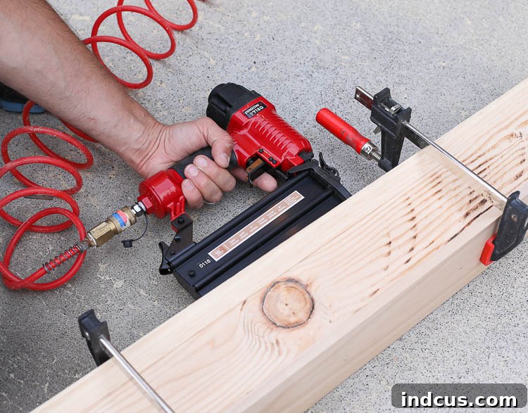 Assembling the outside posts with glue and brad nails