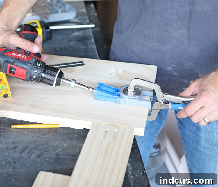 Gluing and screwing the center panel pieces with pocket screws