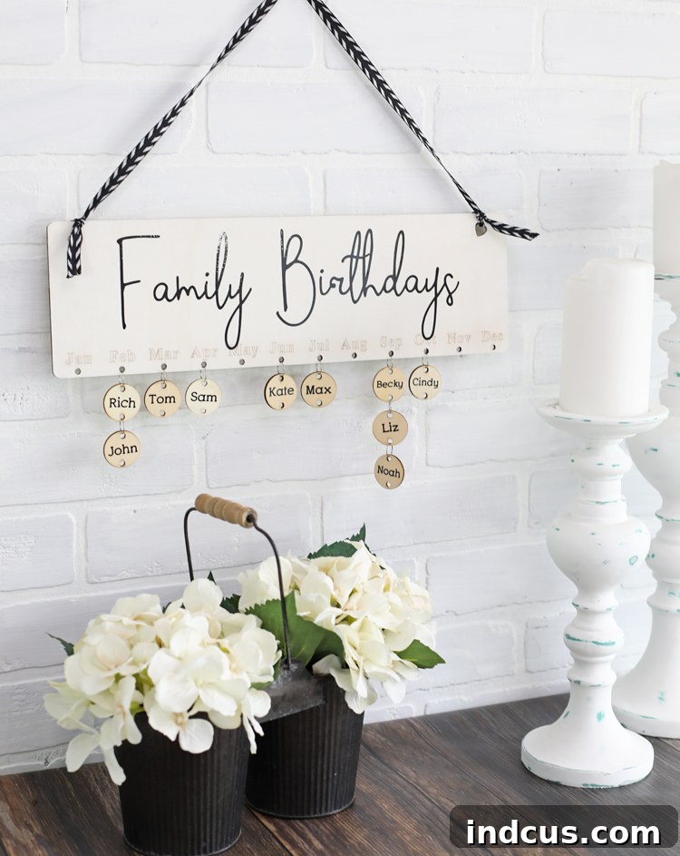 finished perpetual birthday calendar hanging on a wall