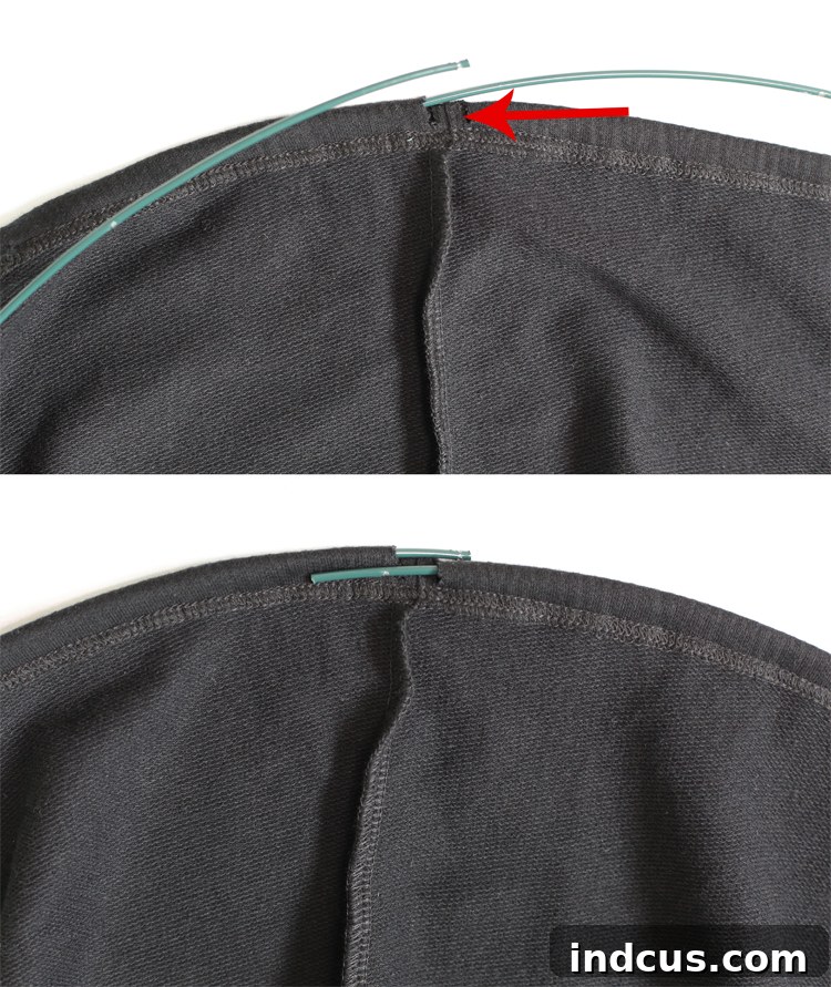Wire secured inside dress hem