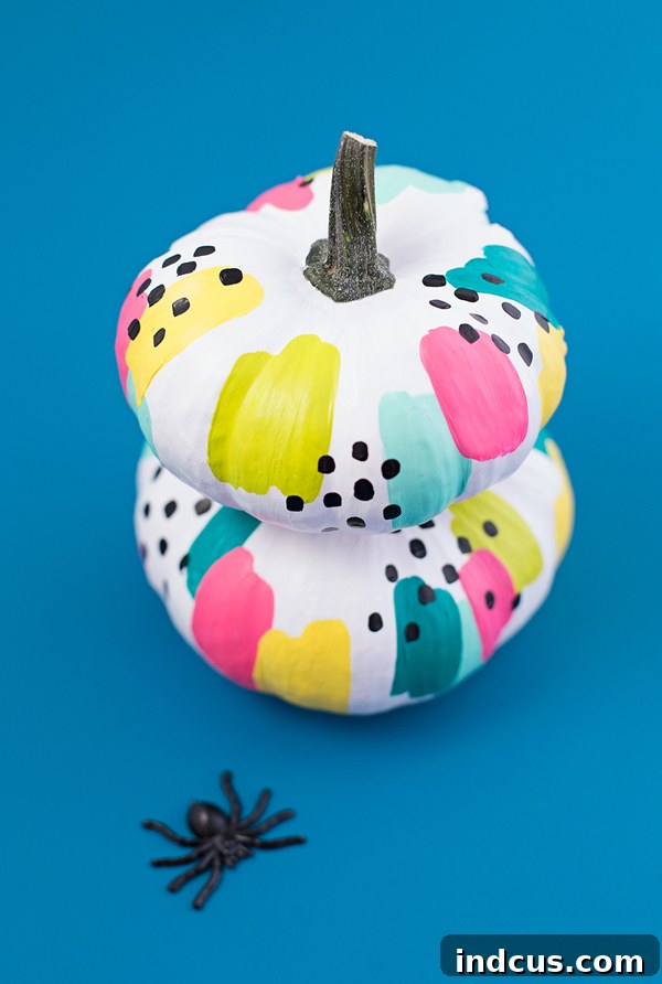 Abstract painted pumpkins with colorful designs