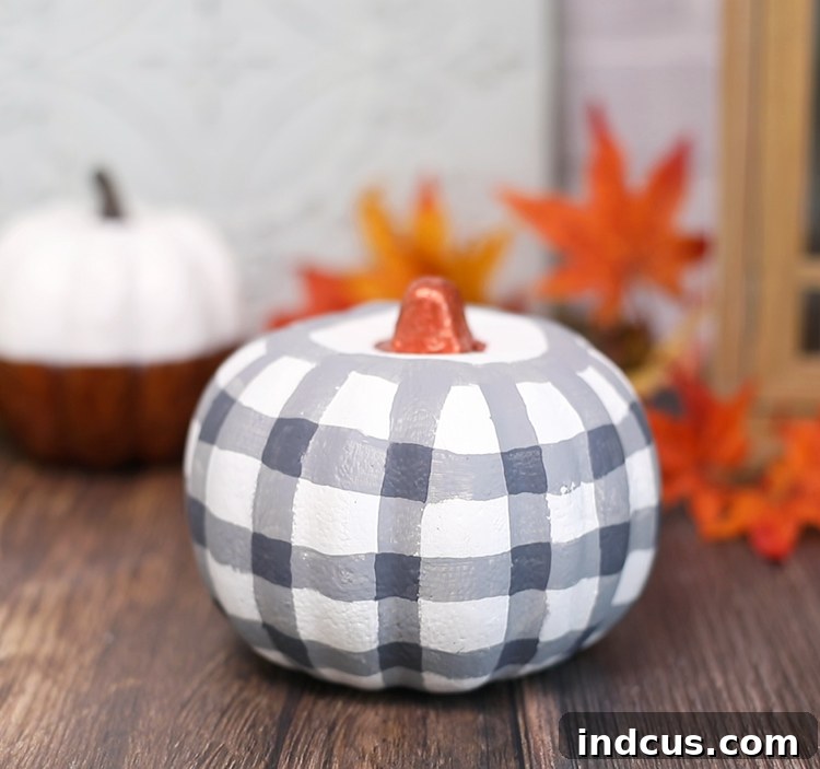 Plaid painted pumpkin for rustic fall decor