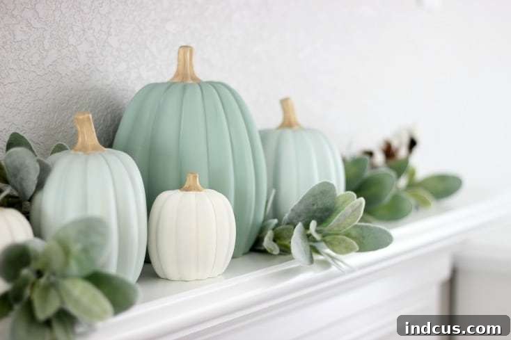 Soft heritage painted pumpkins with muted tones