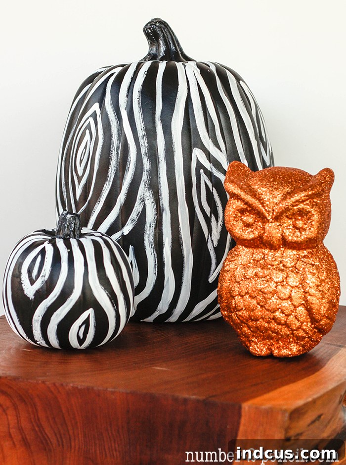 Faux bois painted pumpkin with wood grain effect