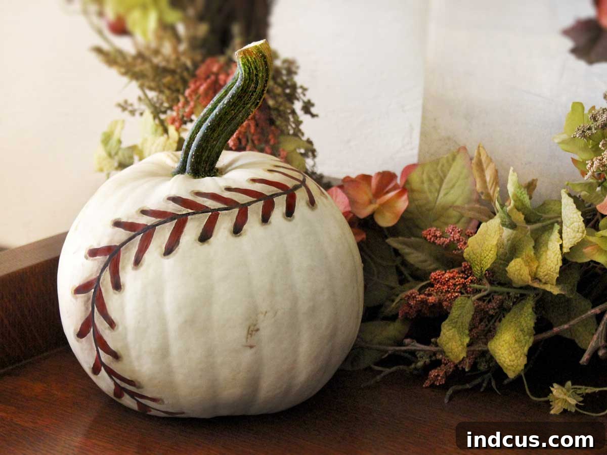 Baseball painted pumpkin for sports lovers