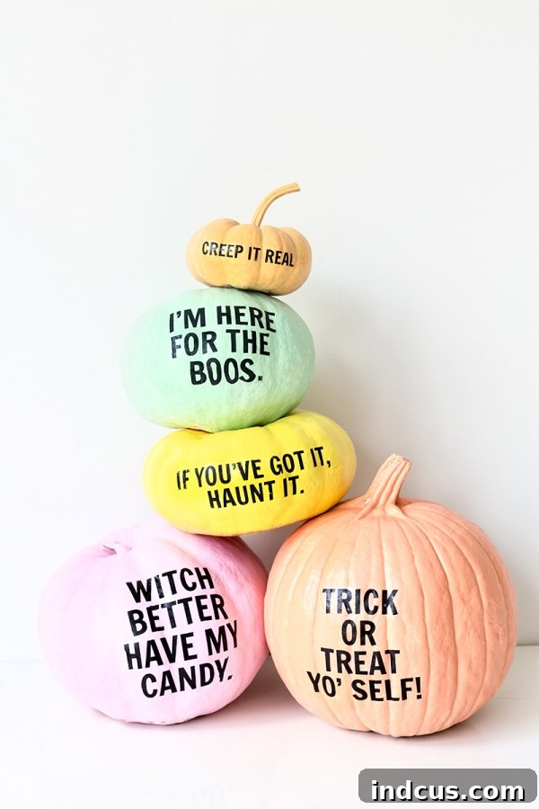 Funny word painted pumpkins with puns
