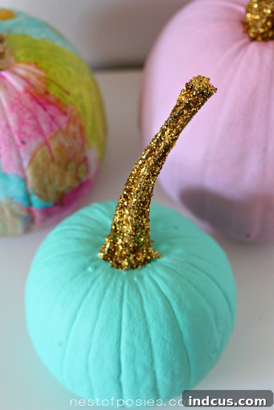 Watercolor pumpkins with glitter stems