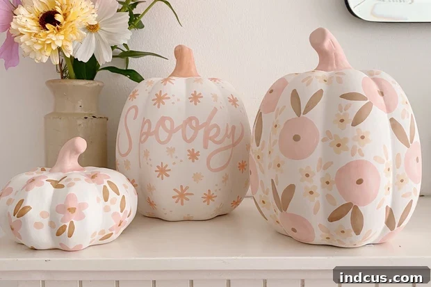 Floral boho pumpkin painting idea with muted colors
