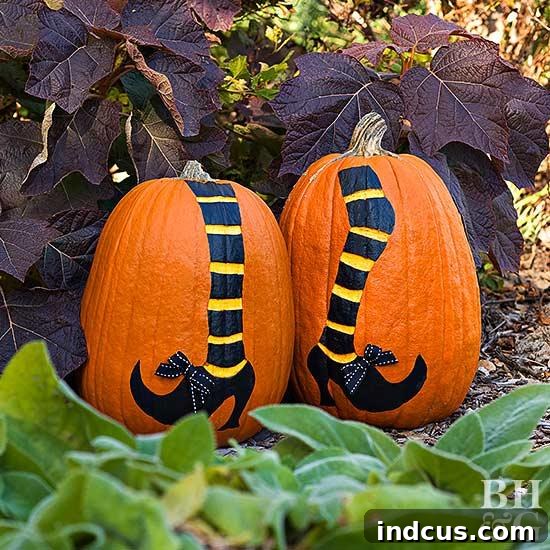 Whimsical witch shoe painted pumpkins