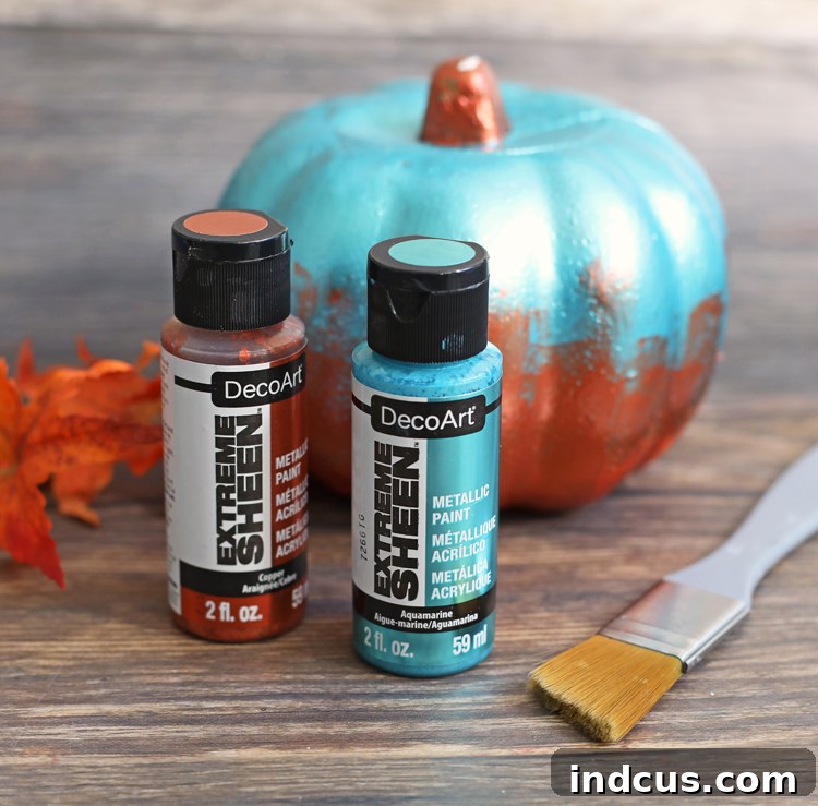 Pumpkin's Metallic Makeover 3 Close-up of the two-toned metallic pumpkin showcasing the blend line