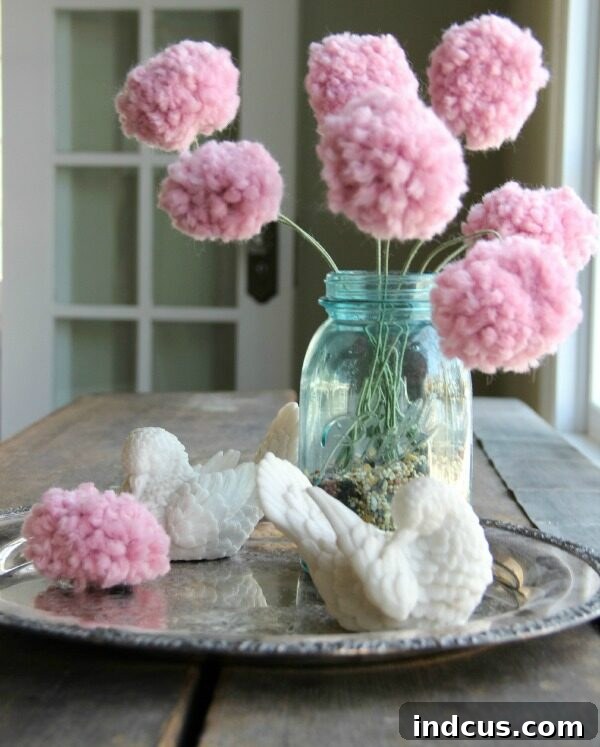 How to make a colorful pom pom flower bouquet with a fork